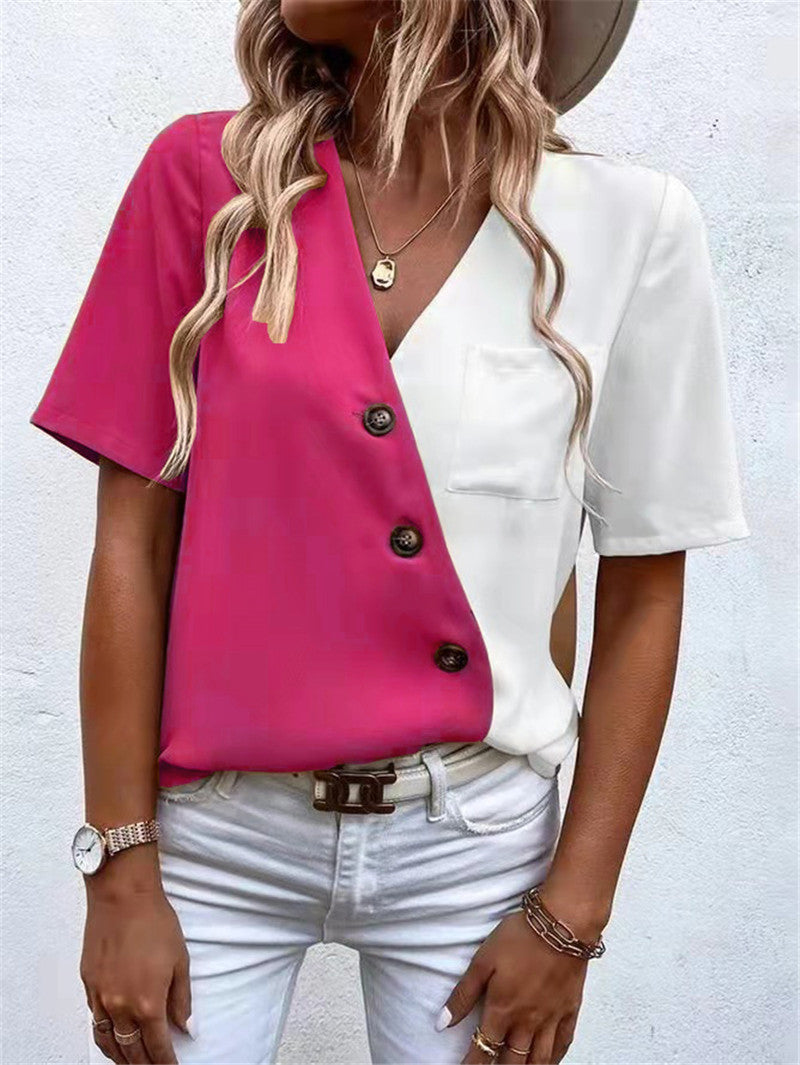 Dame Trendy Bluse med asymmetrisk snit og knapdetalje Stilla