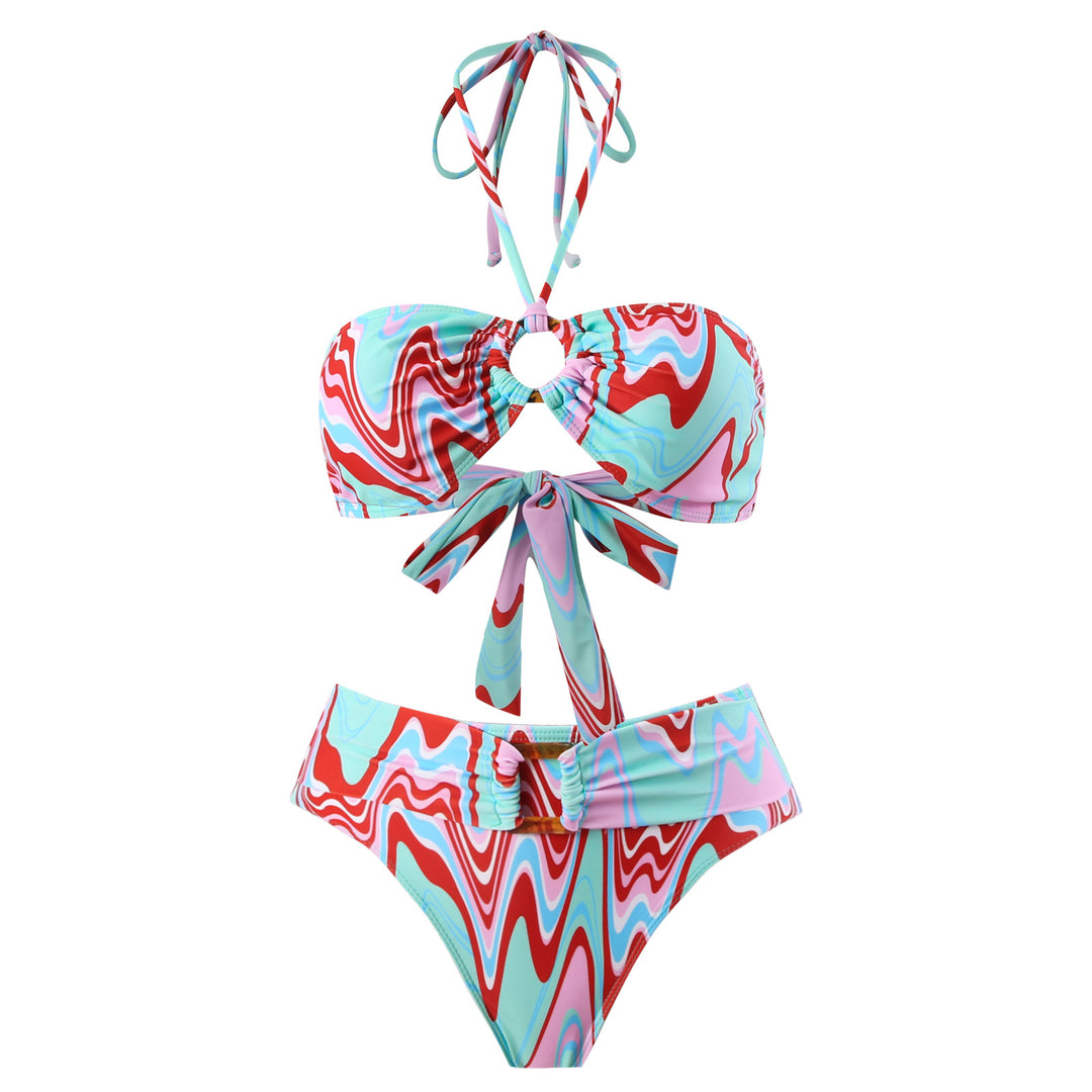Dame Bikini-sæt med trendy indpakningsnederdel og fascinerende mønster Skovae