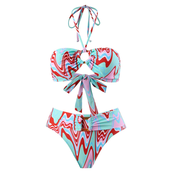 Dame Bikini-sæt med trendy indpakningsnederdel og fascinerende mønster Skovae