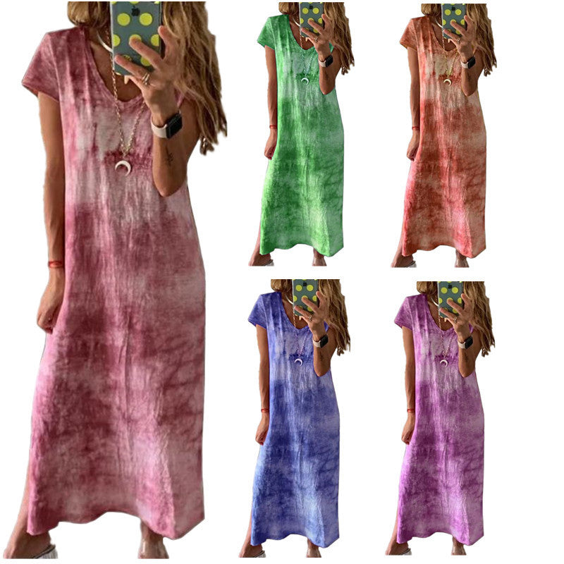 Dame maxikjole i elegant batikdesign med V-hals Stilla