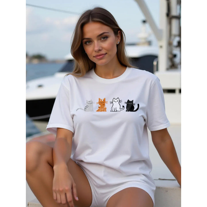 Dame T-shirt med kreativt kattemotiv og behagelig pasform Stilla