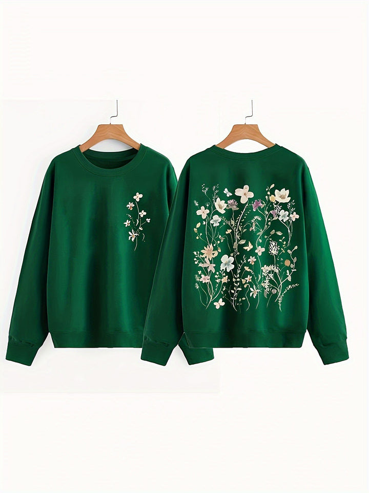 Kvinders sweatshirt med blomstermønster og blød inderside Stilla