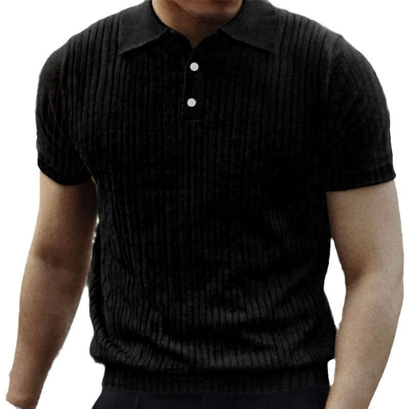 Herrer Kortærmet Poloshirt med vertikal Rib-design og Knapdetaljer Stilla