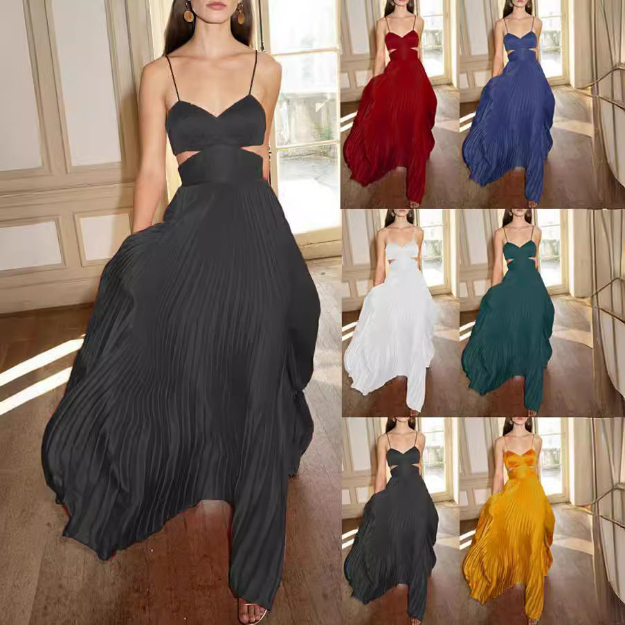 Dame Elegant og flydende Maxi-kjole med spaghetti-stropper og draperinger Stilla