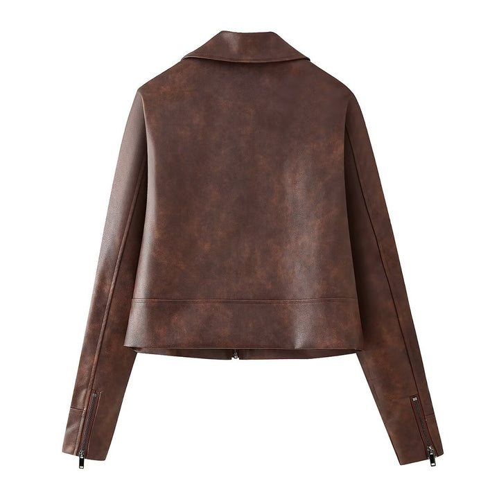 Dame Casual Cropped Kunstlæderjakke Stilla
