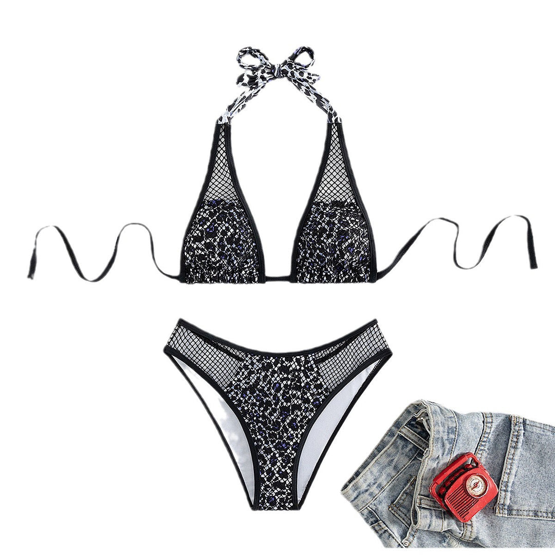 Dame Mesh-overlay trekant bikini sæt Stilla