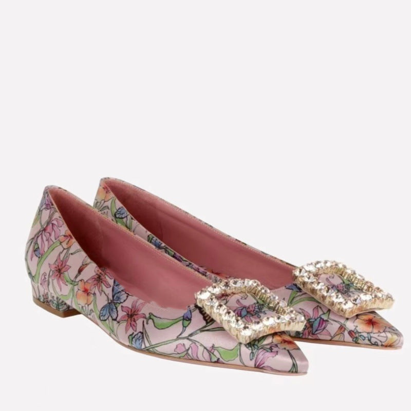 Dame Elegante Blomsterdesign Ballerinas med dekorativ spænde Stilla