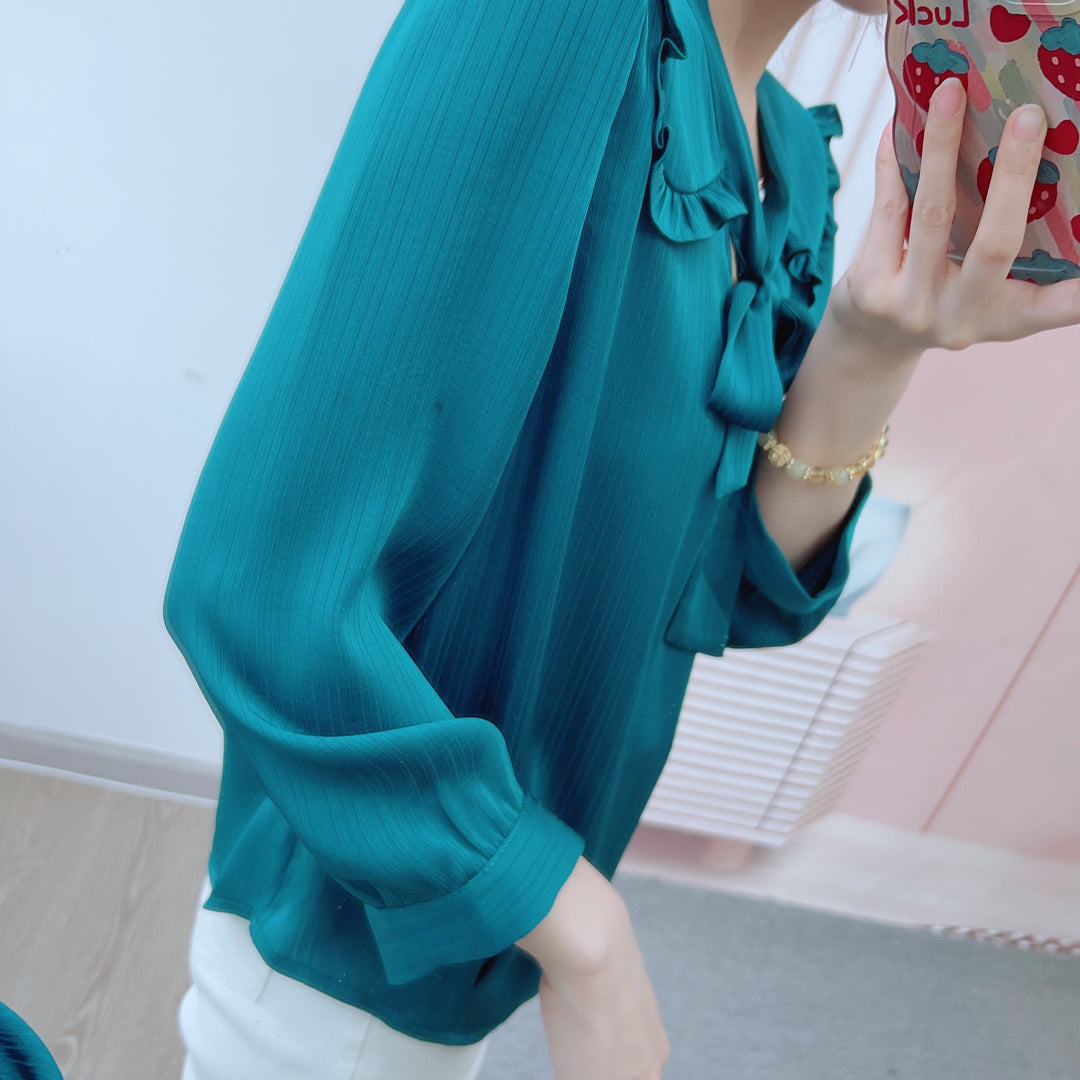 Damer Elegant Bluse med Ruffles detaljer og Sløjfe Stilla