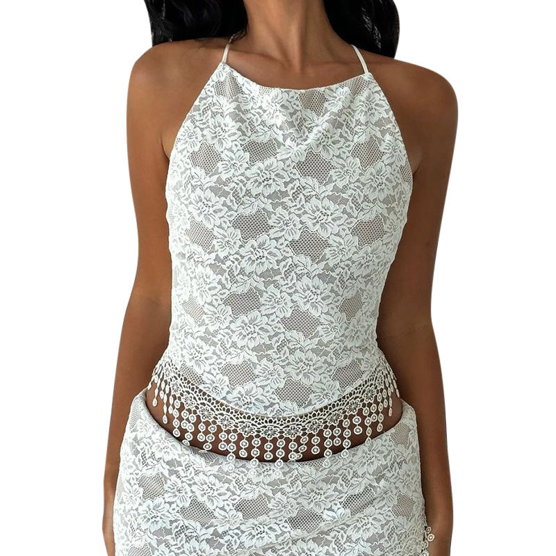 Dame Bodycon Midi Kjole med Spids-Detaljer Stilla