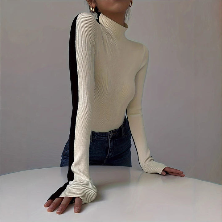 Kvinders høj-kvalitets turtleneck sweater med kontrast ærmer Stilla