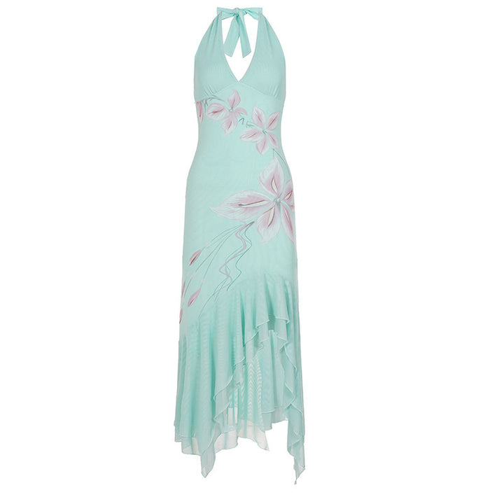 Dame Elegant Maxikjole med floral design og asymmetrisk kant Skovae