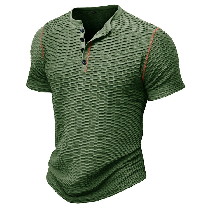 Herre kortærmet Henley-shirt med struktureret stof og trendy accenter Stilla