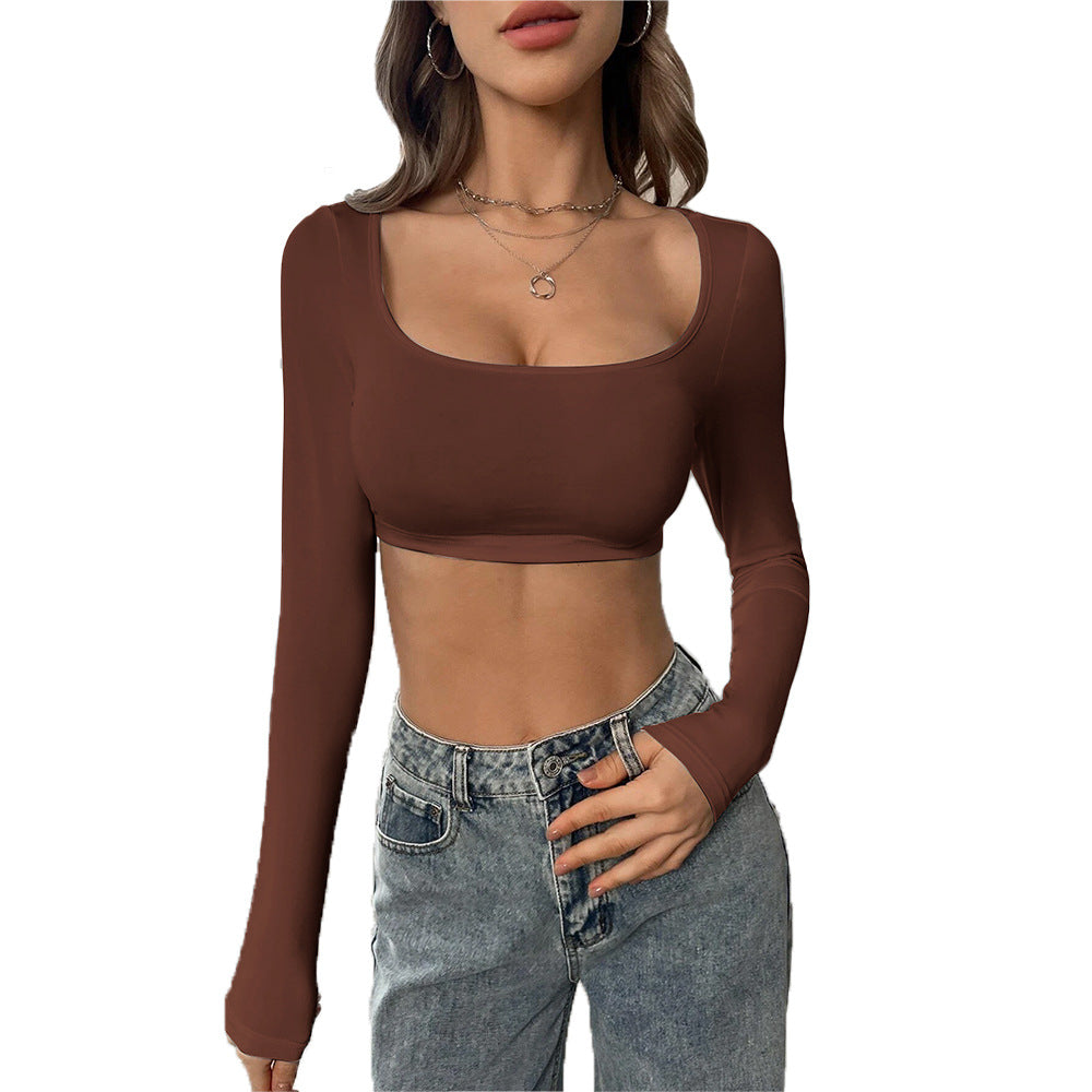 Kvinders langærmet crop top med elegant firkantet halsudskæring og behagelig pasform Stilla