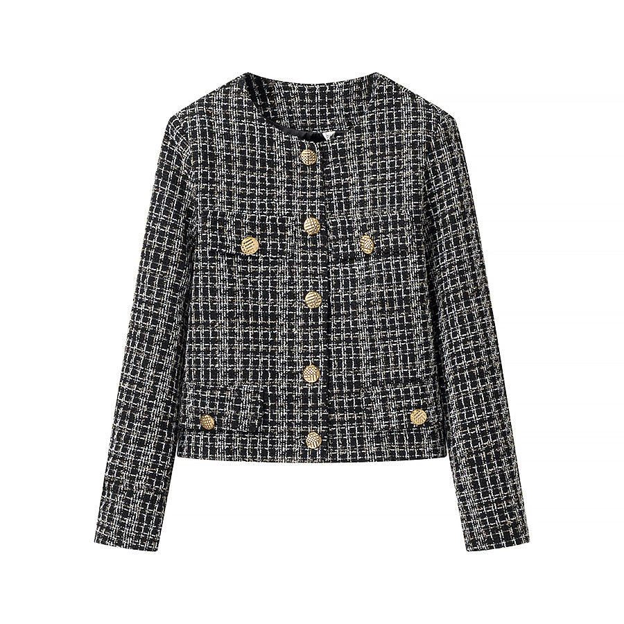 Dame Tweed-blazer med gyldne knapper og struktureret design Stilla