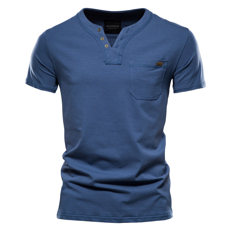 Herrer V-hals T-shirt med trykknapper og brystlomme Stilla