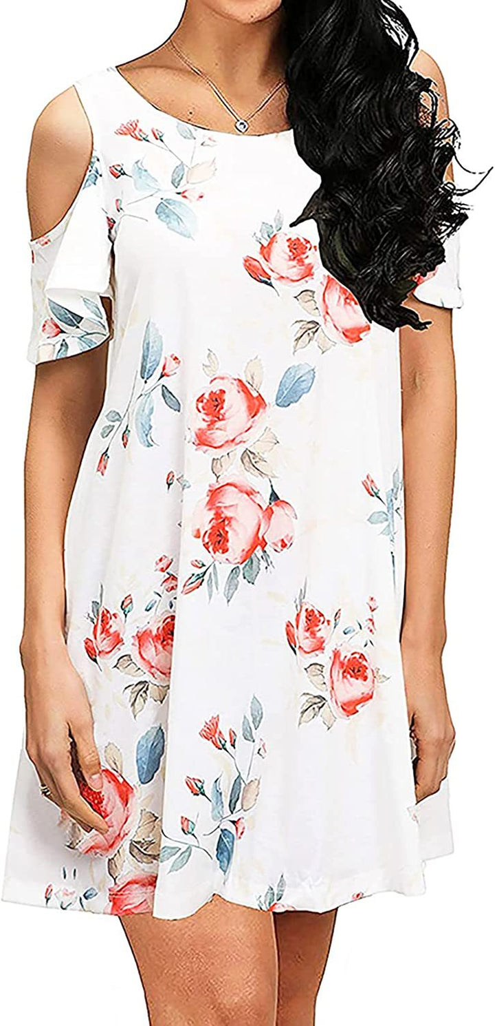 Kvinders sommerkjole med blomsterdesign og off-shoulder snit Stilla