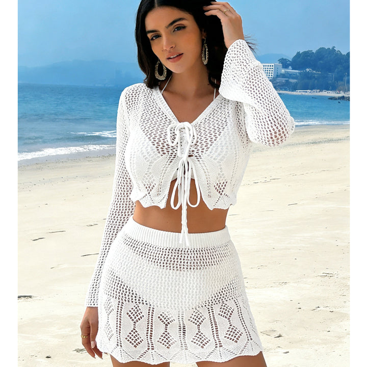 Dame Hæklet Crop Top og Mini Nederdel Sæt Skovae