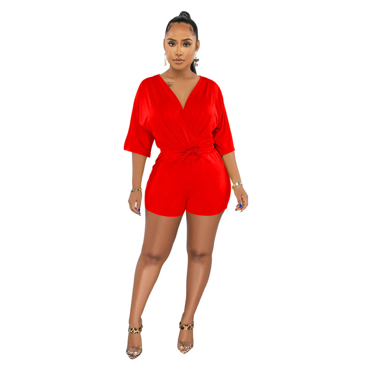 Dame Elegant Playsuit med indpaknings-look og afslappet ribkant Stilla