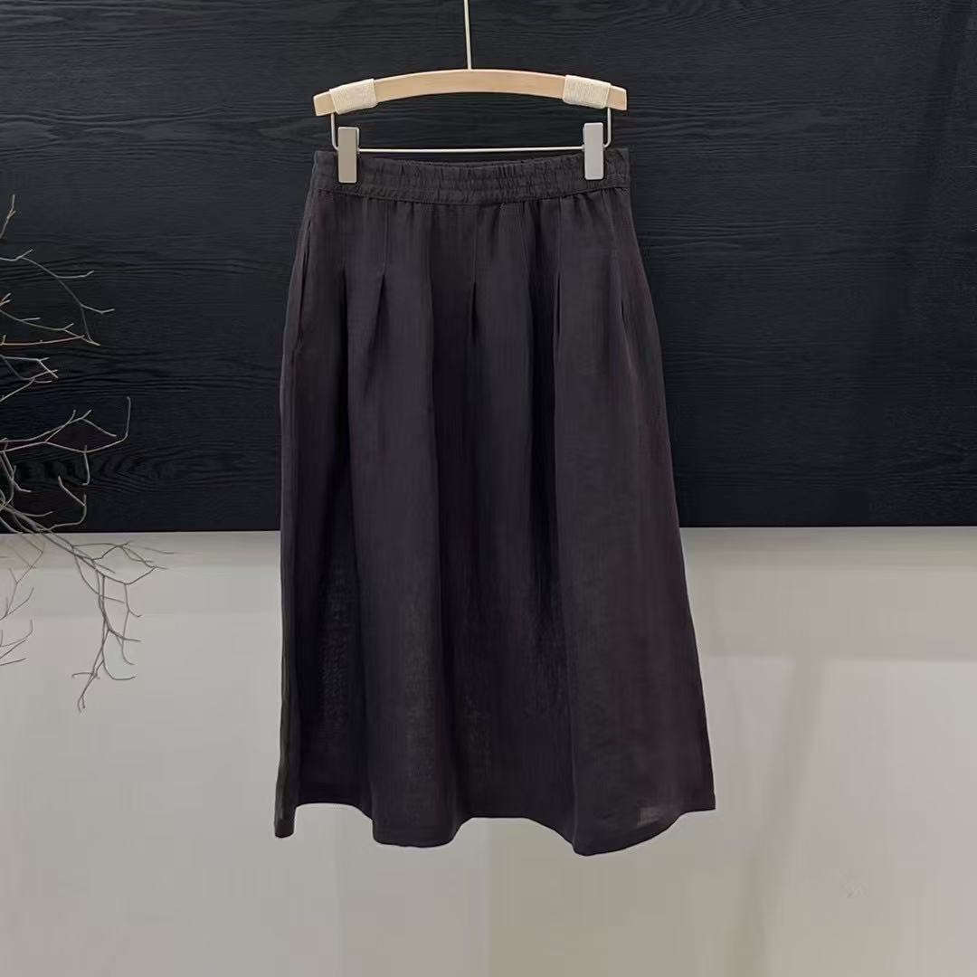 Femme Flowing Høj talje Linned Midi-Nederdel Stilla