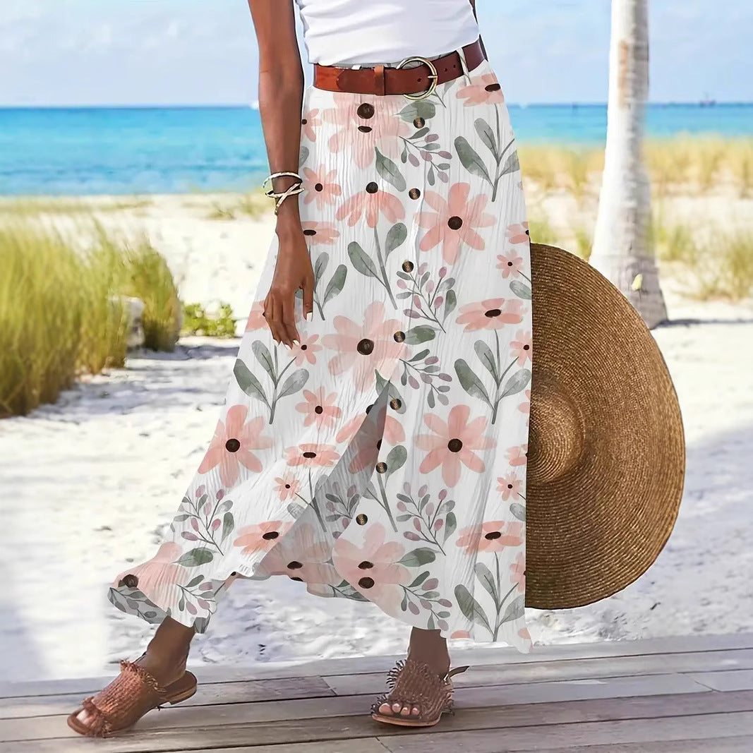 Damer lang nederdel med floral design og knapdetaljer Stilla
