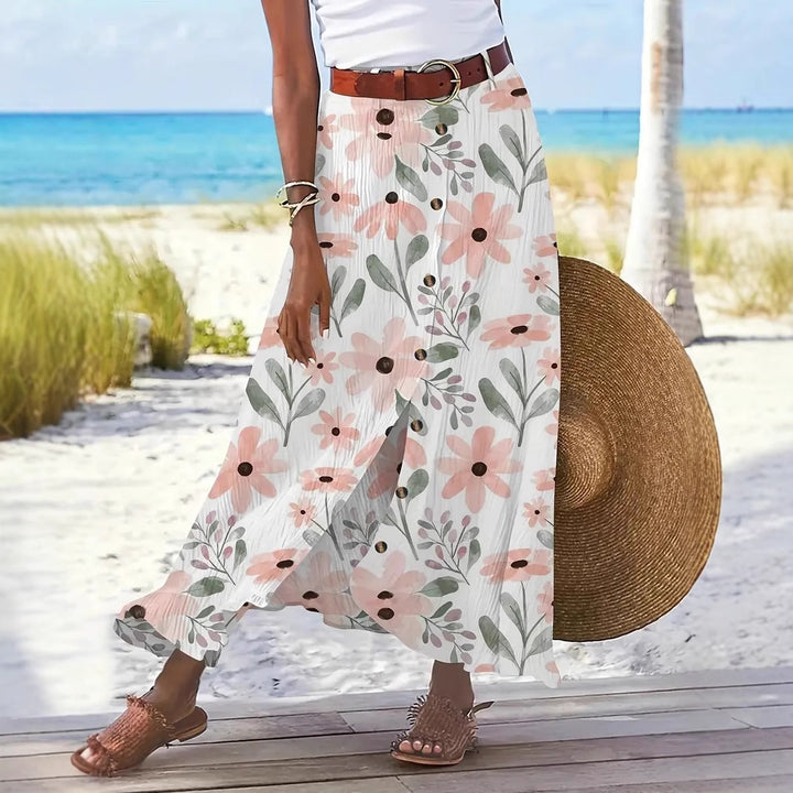 Damer lang nederdel med floral design og knapdetaljer Stilla