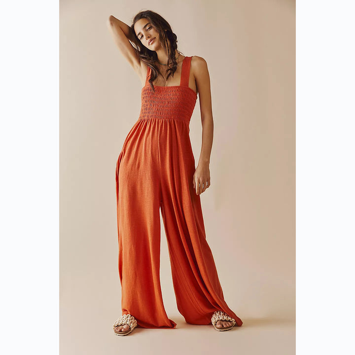 Kvinders afslappede jumpsuit med elastisk top og brede ben Skovae
