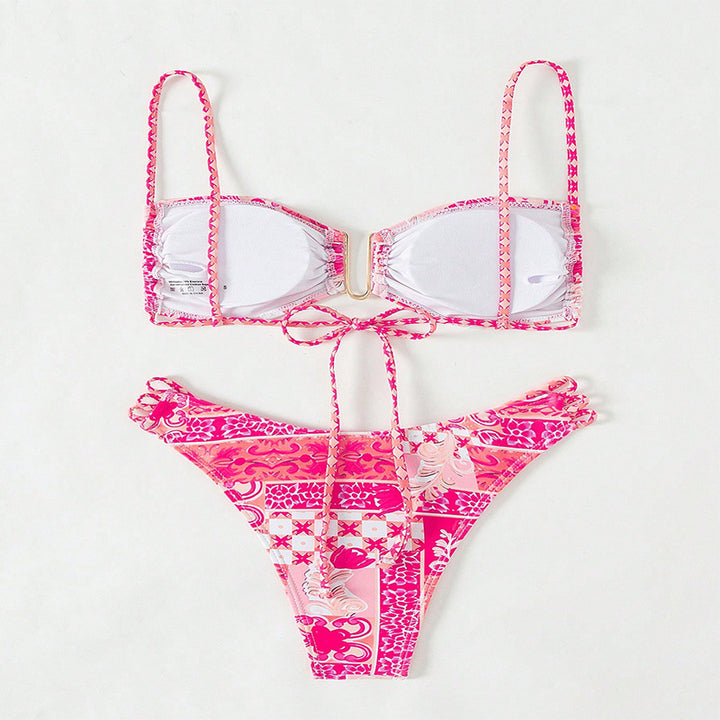 Dame bandeau-bikini med blomsterprint og elegante detaljer Skovae