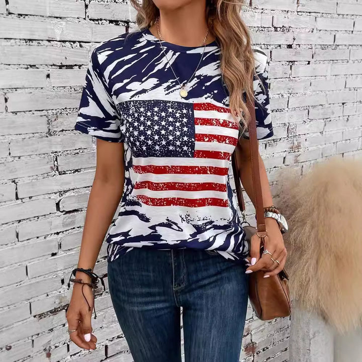 Dame T-shirt med kreative flagmotiver og afslappet snit Stilla