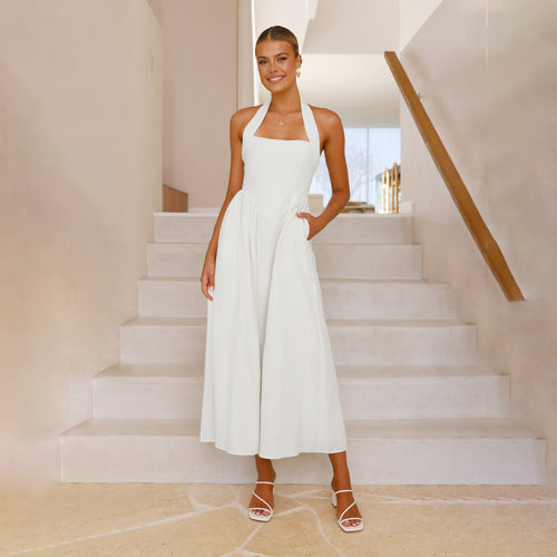Dame maxikjole med off-shoulder silhuet og elegant taljering Skovae