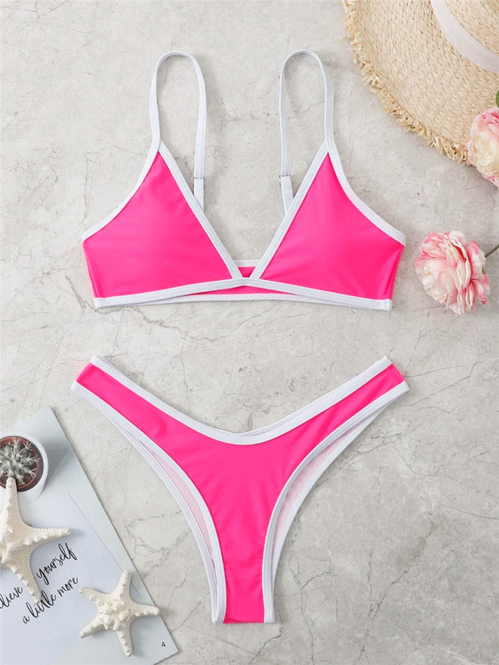 Dame Triangle Bikini Sæt med Kontrastbånd Stilla