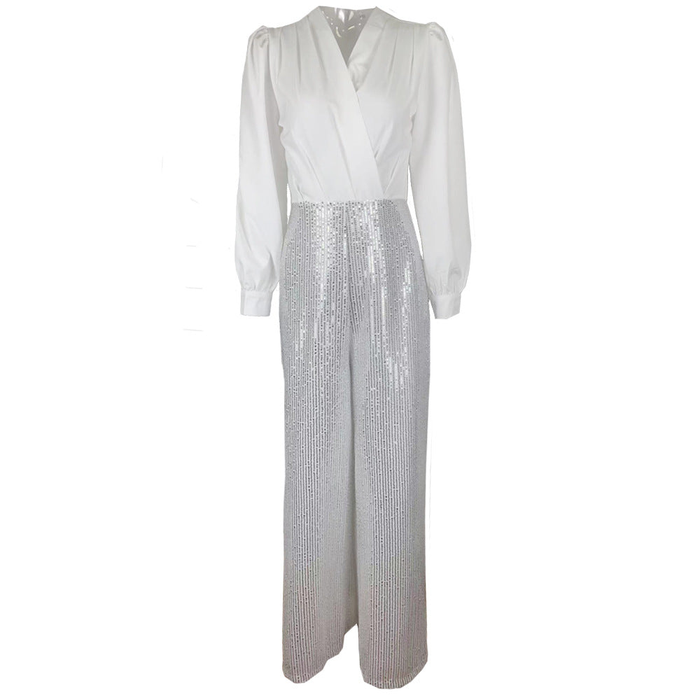 Damer elegant overall med glitrende palietter og lang skæring Stilla