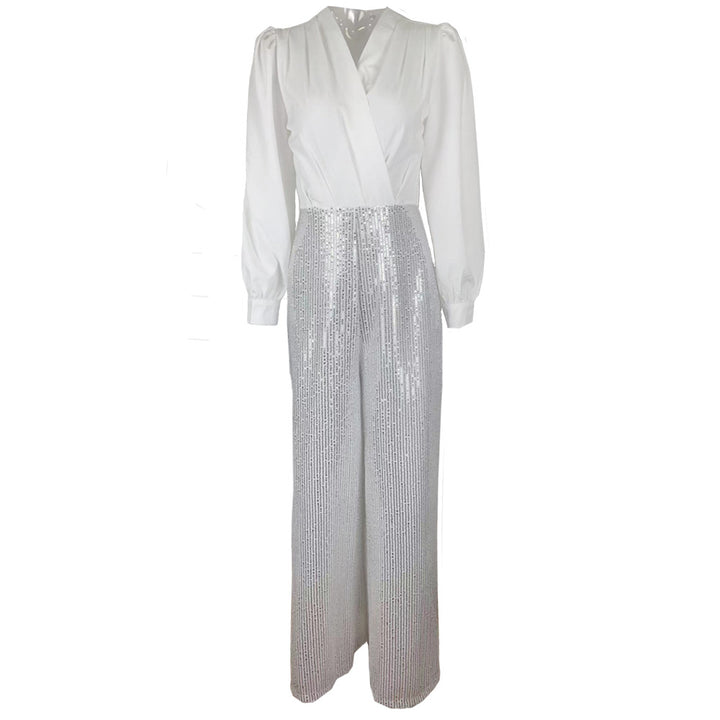 Damer elegant overall med glitrende palietter og lang skæring Stilla