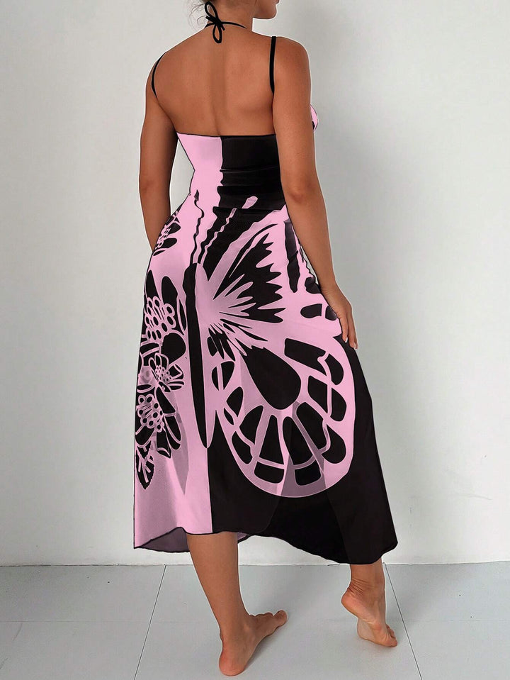 Dame Floral Print Schwimmeddelskjole Stilla