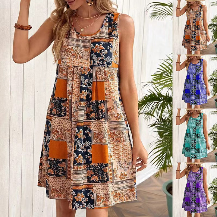 Dame luftig sommerkjole med patchwork-design Stilla
