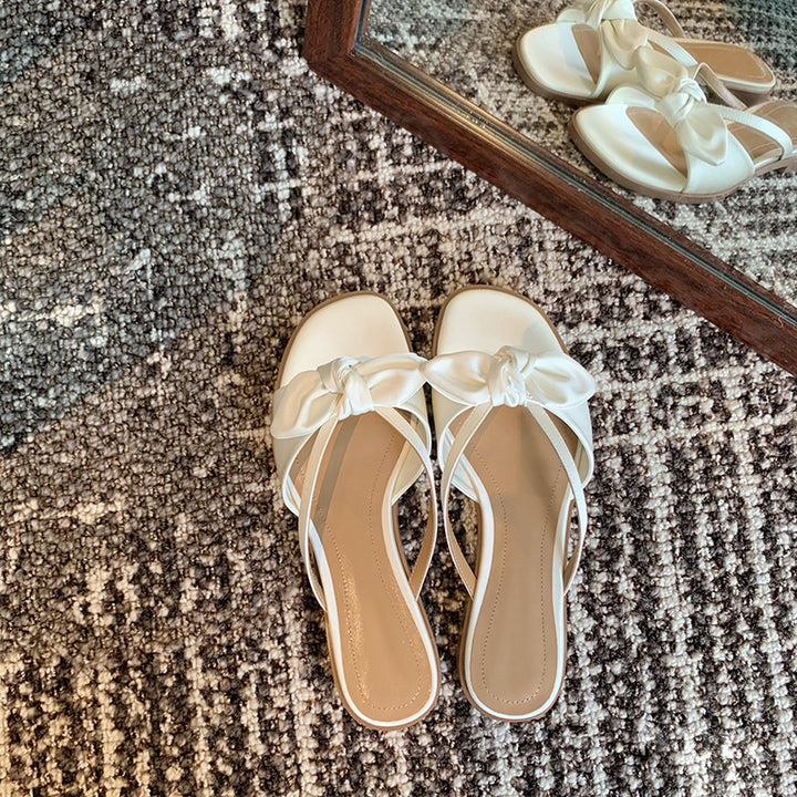 Femme Elegante T-rem Slide Sandaler med Sløjfedetalje Stilla