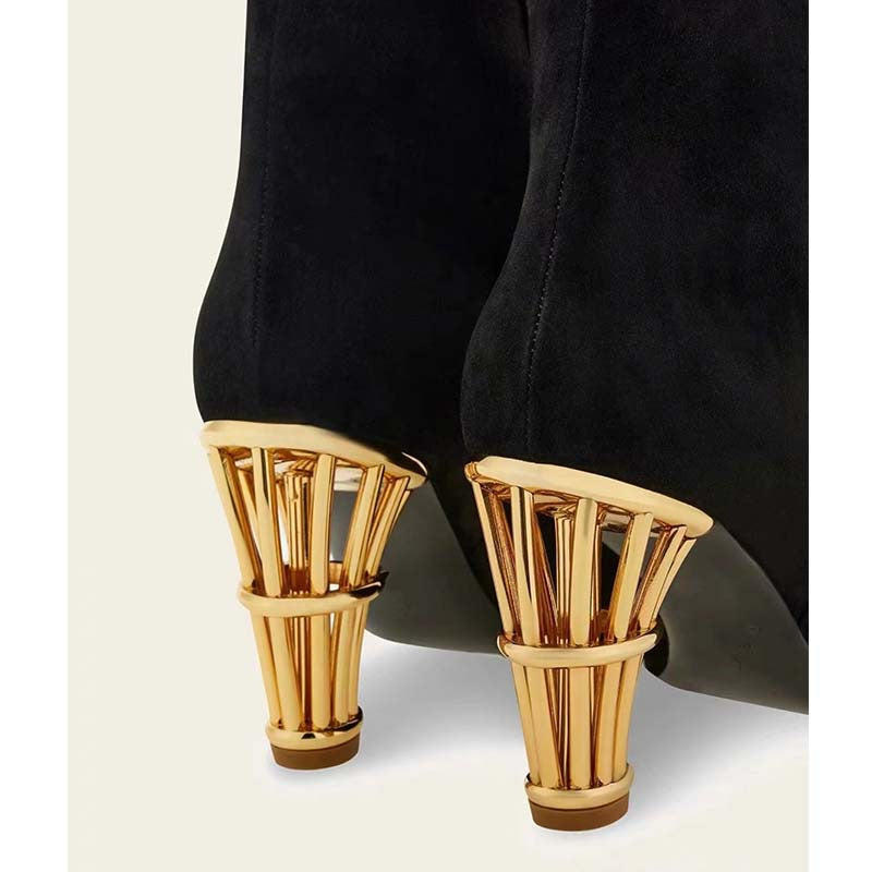 Femme High-Stiletto Knælange Støvler med skulpturel gylden hæl Stilla