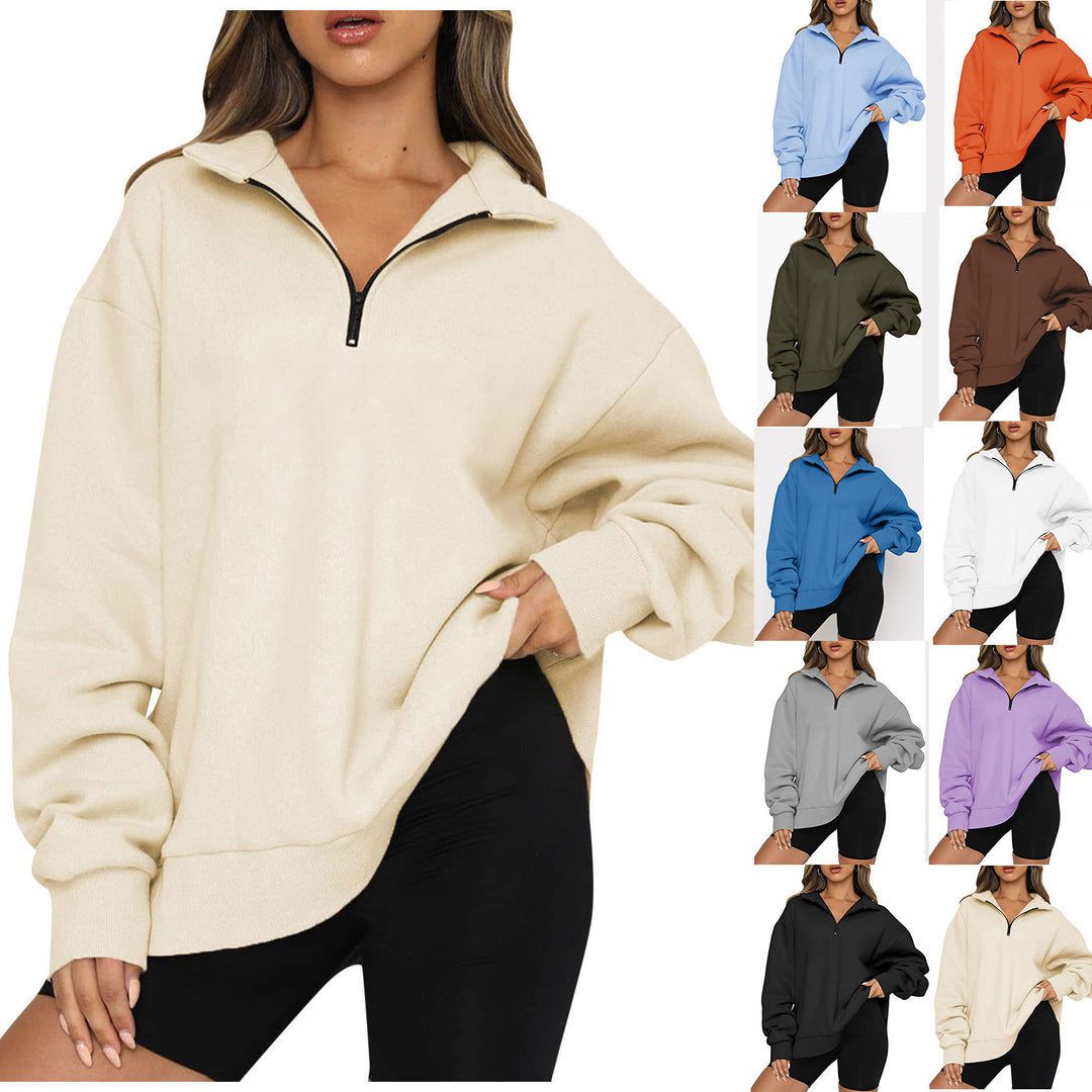 Dame Bekvem Oversized Pullover med Lynlås Stilla
