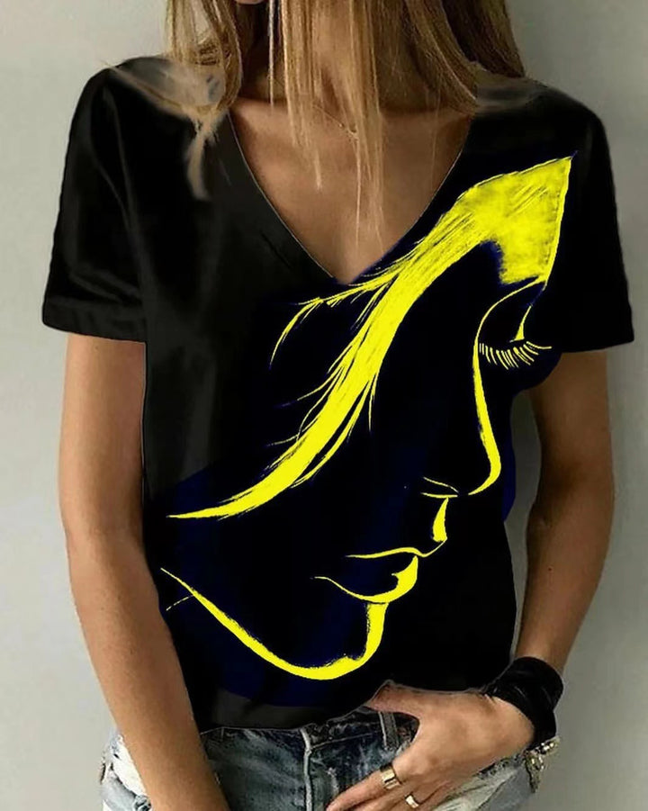 Kvinder Kunstnerisk Grafisk V-hals T-shirt Stilla