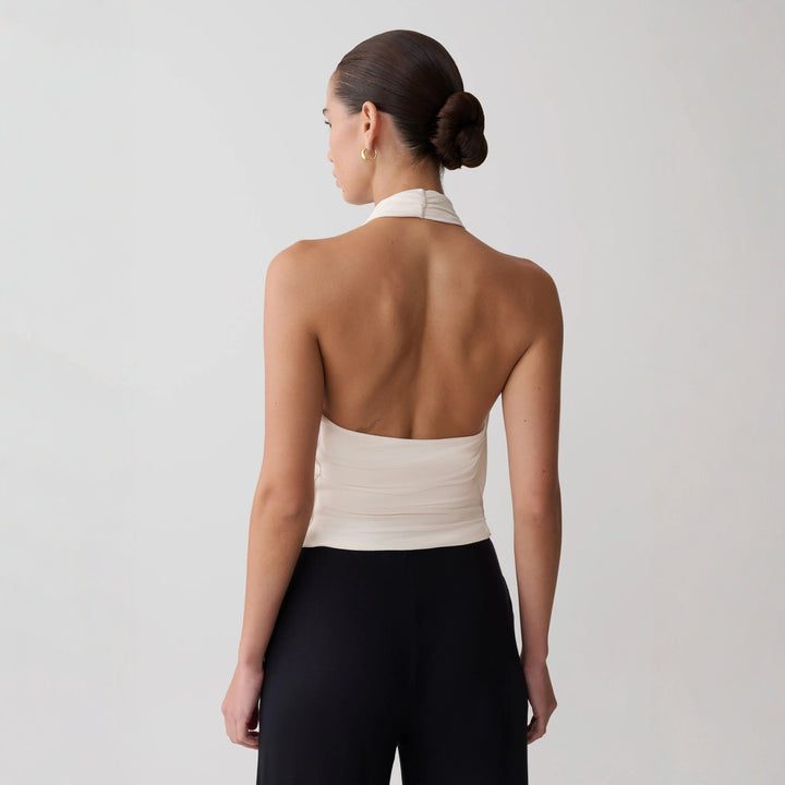Dame Elegant Halterneck-top med flydende stof og dyb udskæring Skovae