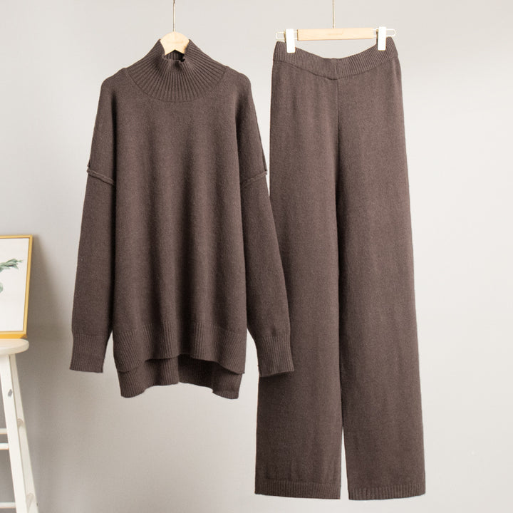 Dame Elegant Strik Ensemble med Høj Krave og løs pasform Stilla