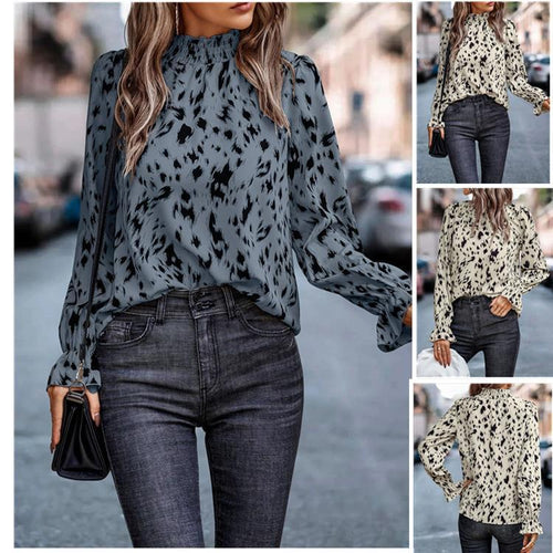 Dame Elegant Bluse med Rulle detaljer og dyretrykt Stilla
