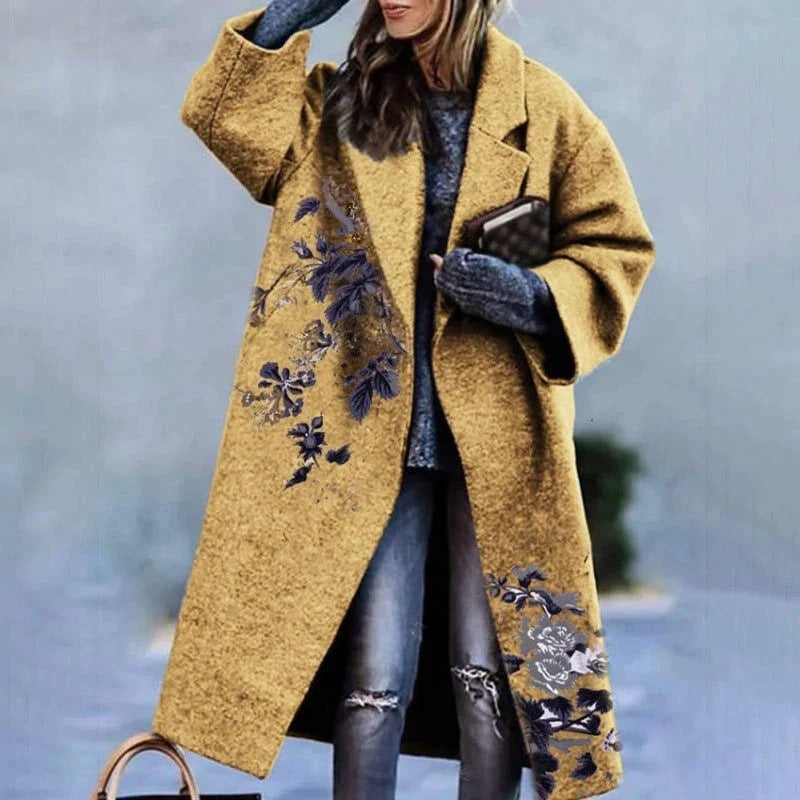 Dame Oversized Uldfrakke med blomsterdesign Stilla