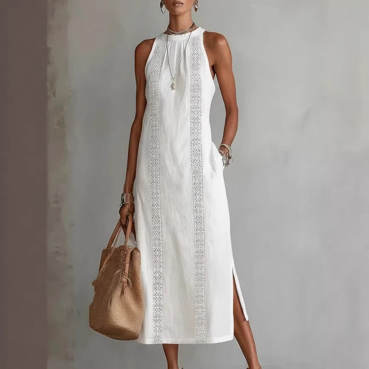 Dame Elegant Sommer-Maxi-kjole med spidsapplikation og sidelæg Skovae