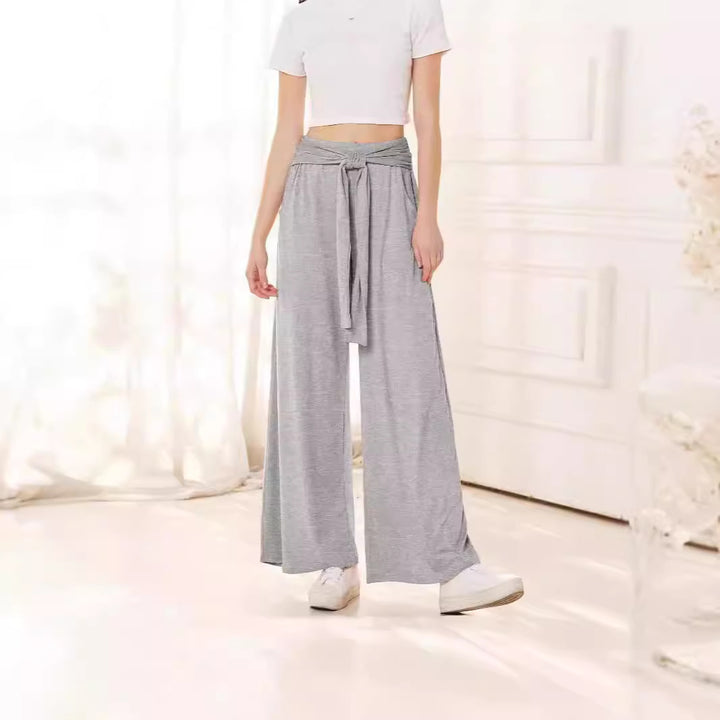 Dame elegant og afslappet bred Palazzo-bukser med folder og bindebælte Stilla