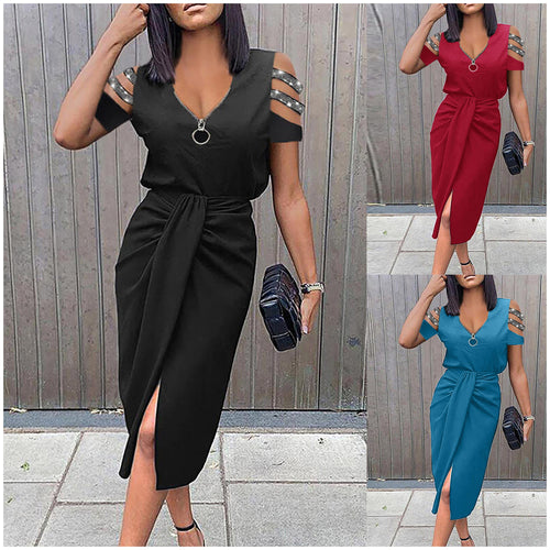 Dame wrap kjole med asymmetrisk slids og trendy skulderdetaljer Stilla