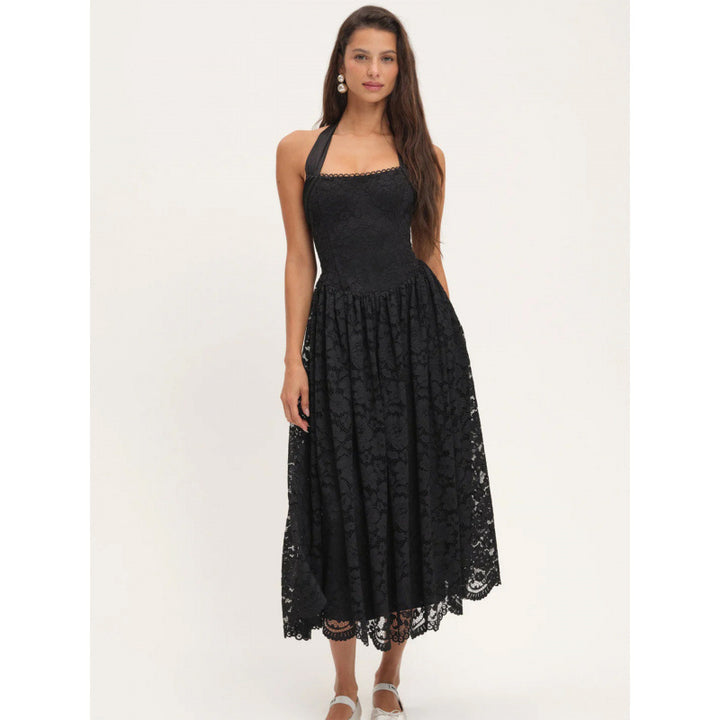 Damen luftiges Sommerkleid mit romantischem Spitzenoberteil und elastischem Taillenbund Skovae