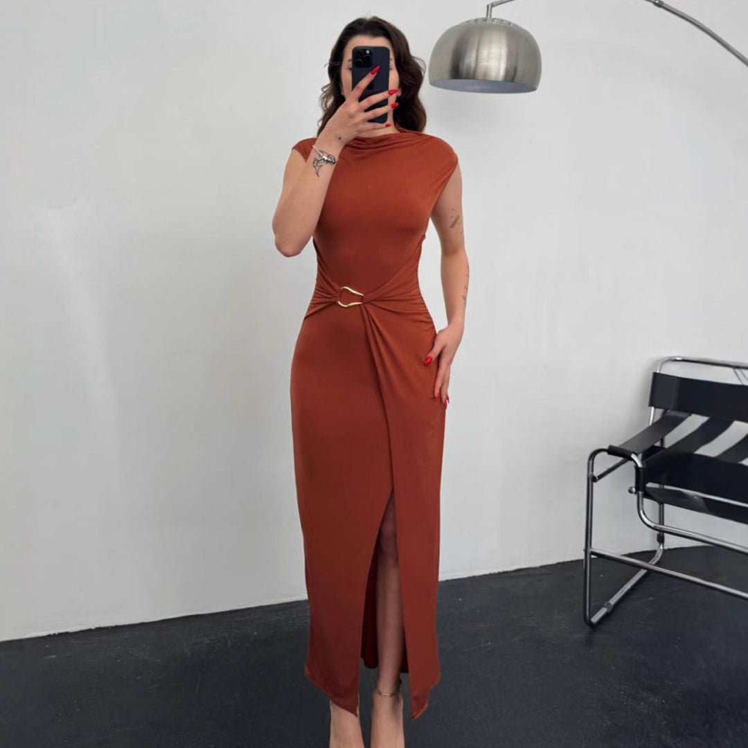 Dame Elegant Wrap kjole med sidelukning og bælte Skovae