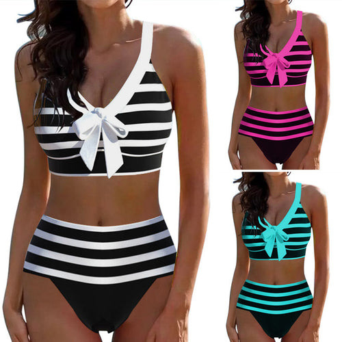 Dame Strand-Bikini-sæt med moderne indpakket top og højt skåret trusse Stilla