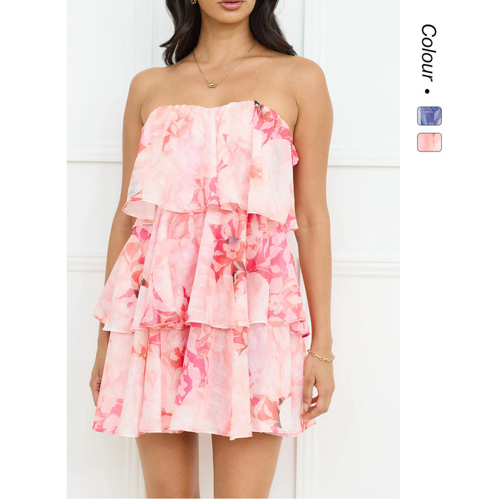 Women's Voluminous Strap Dress with Flowing Layered Design Skovae