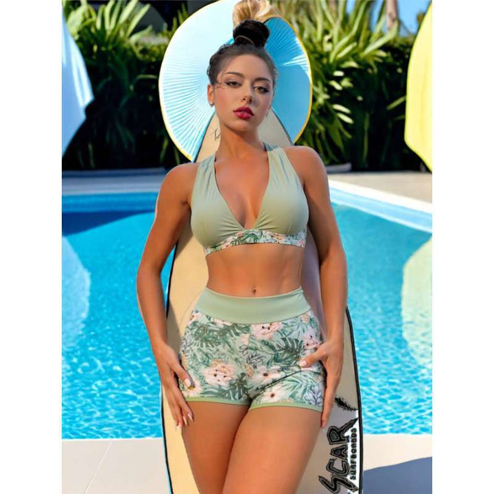 Dame sportsligt bikini-sæt med høj talje og blomstret design Skovae